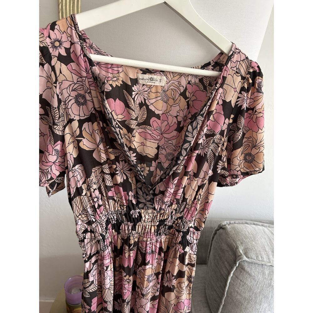 Natural Life Bella Floral Maxi Dress Tiered Pink Floral Prairie Boho Cottage S - Picture 13 of 15